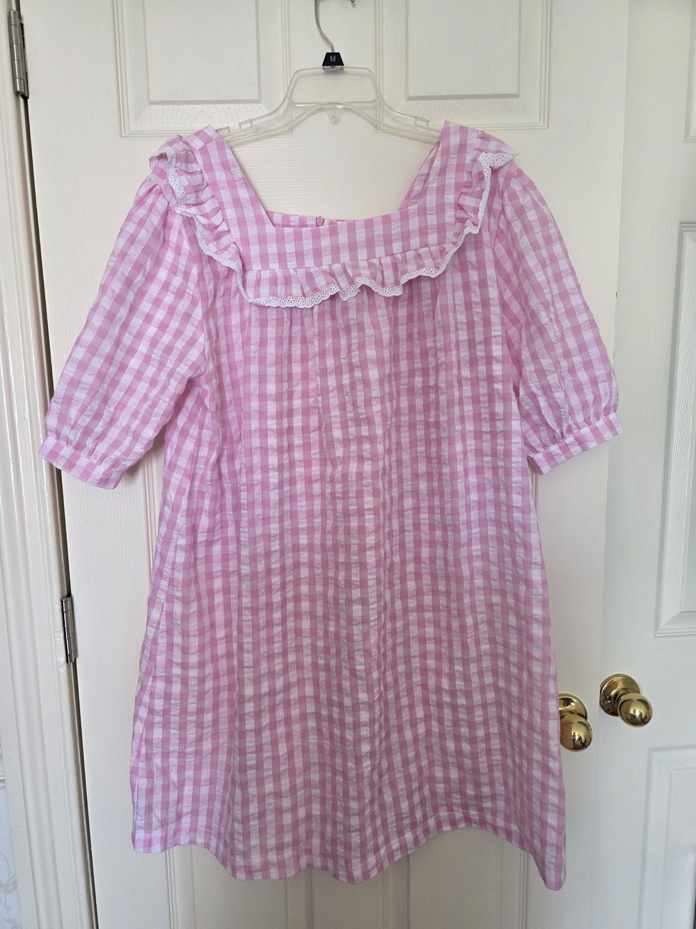Cactus Pink and White Gingham Ruffle Dress nwot